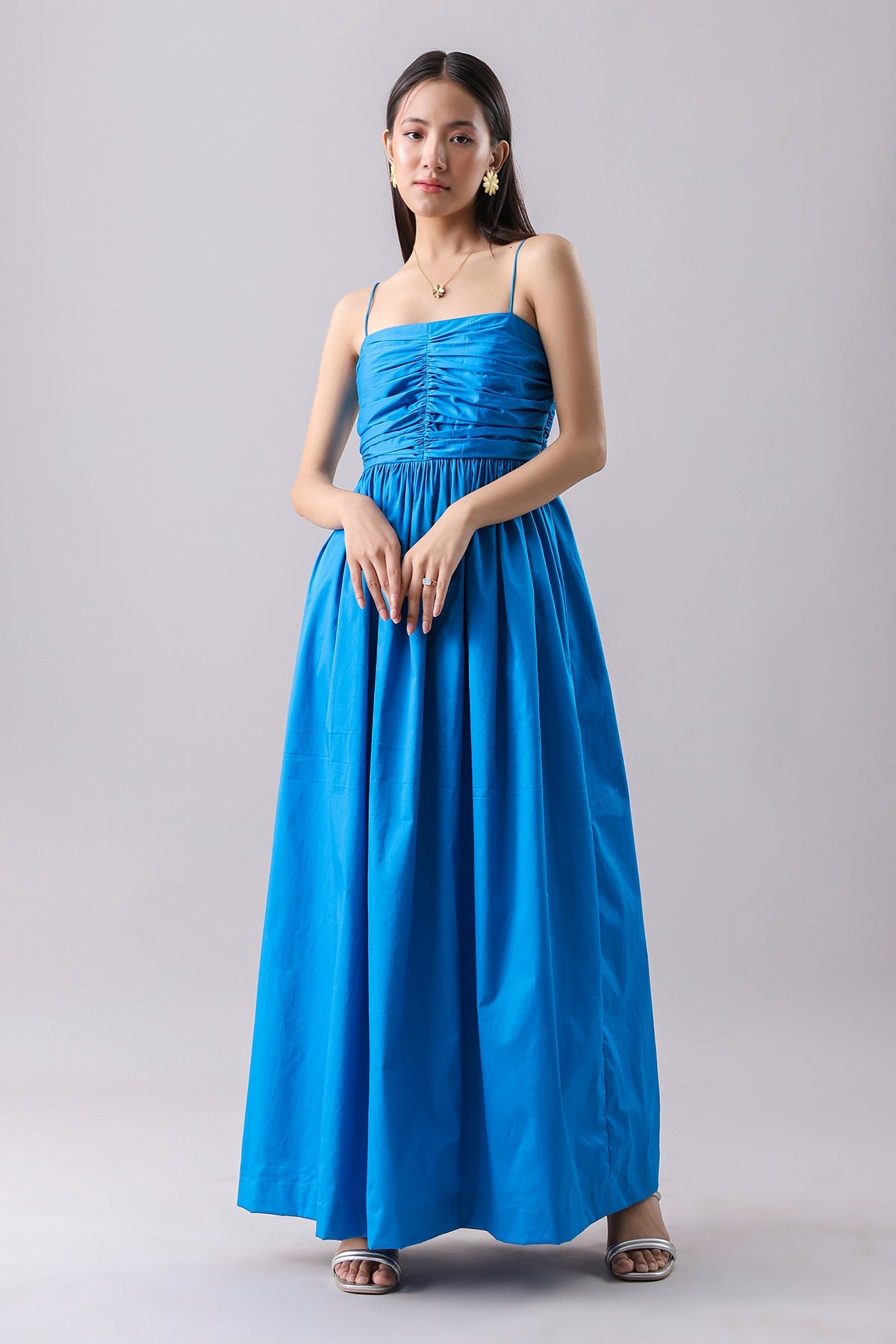 Buy Turquoise Blue Ruched Maxi Dress by Why Look West for women online at ScrollnShops